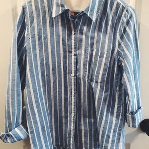 Blue and white stripped button down top
